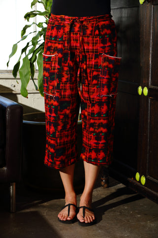 SeaRenity Red Plaid Patchwork French Terry Pocket Pant