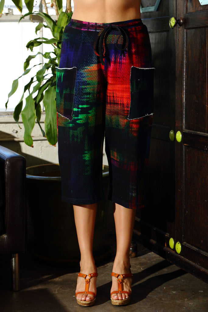 SeaRenity Navy Plaid Patchwork French Terry Pocket Pant