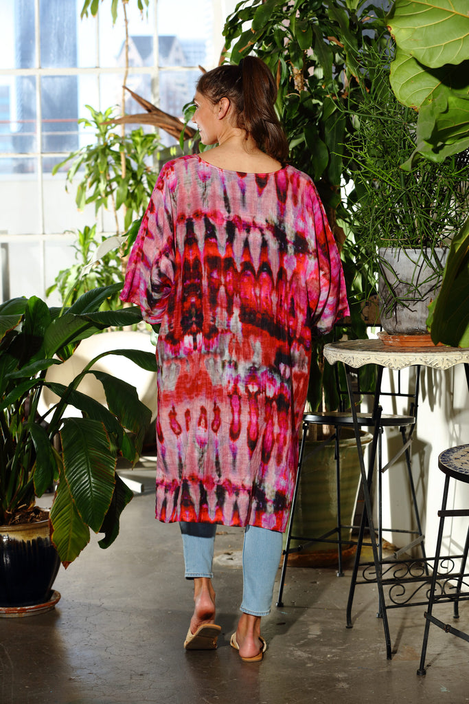 Artisan Raspberry Tie Dye Long Gauze Kaftan