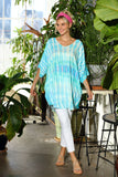 Turquoise Tie Dye Rayon OS V Neck Tee