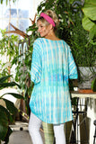 Turquoise Tie Dye Rayon OS V Neck Tee