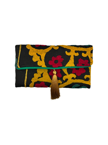 Black Red and Gold Embroidered Clutch