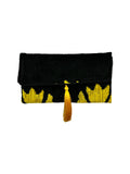 Black & Gold Velvet Clutch with Removable Chain