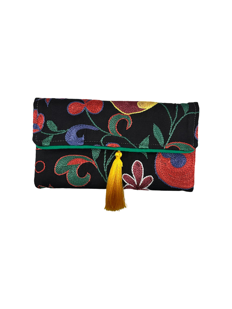 Black and Red Floral Embroidered Clutch