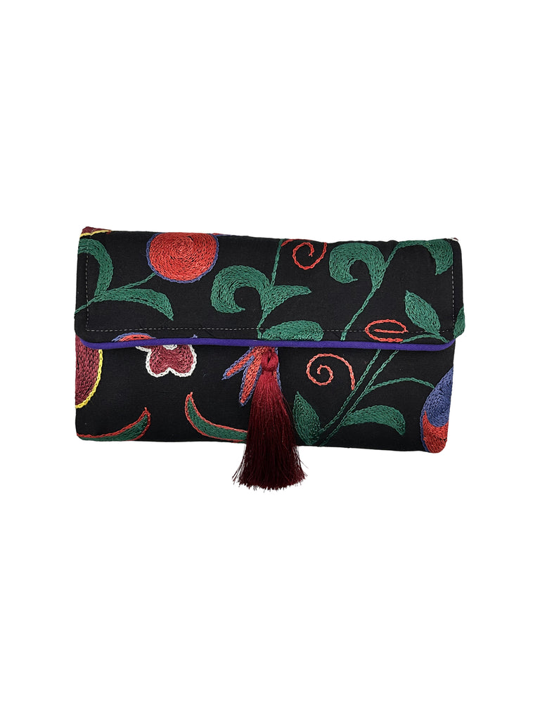 Black and Red Floral Embroidered Clutch