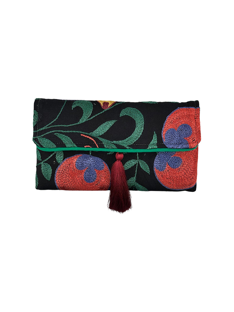 Black and Red Floral Embroidered Clutch