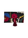 Black and Red Flowers Embroidered Clutch