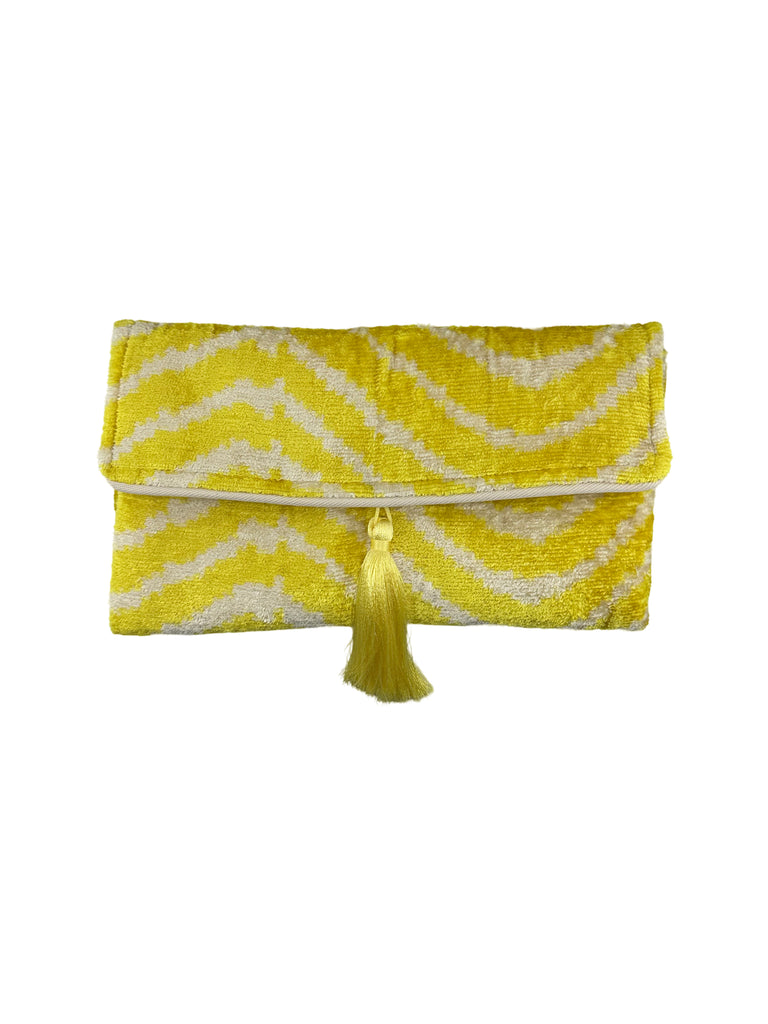 Bright Yellow Velvet Clutch with Removable Chain