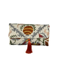 Cream Red and Yellow Floral Embroidered Clutch