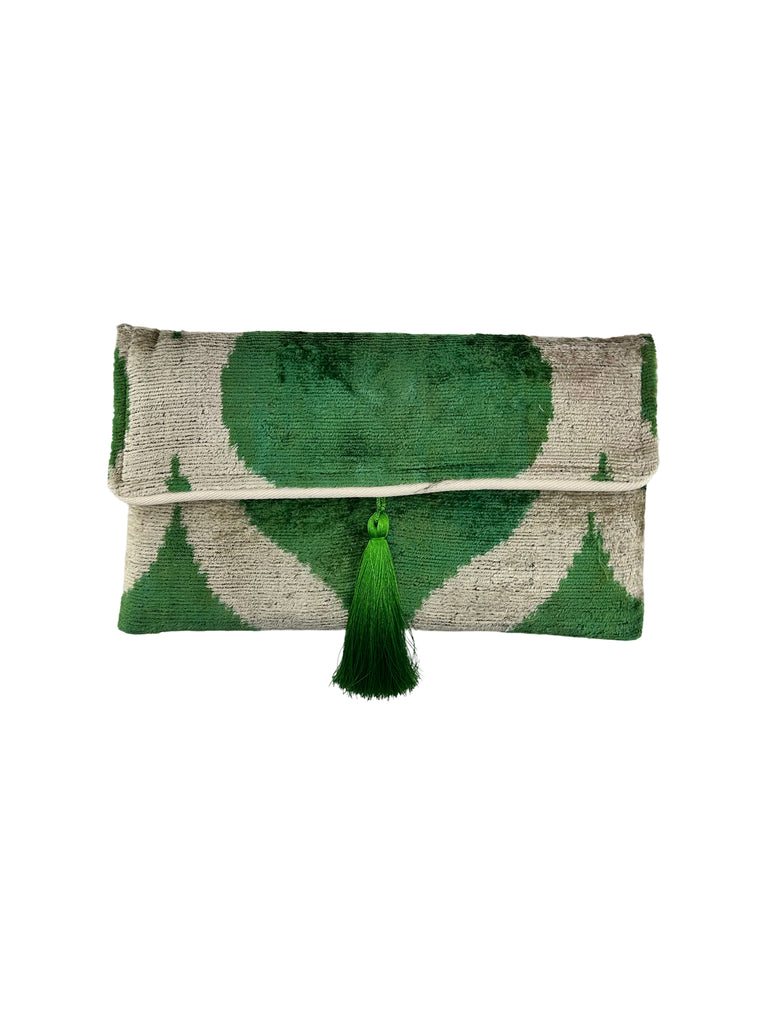 Green Ogee Velvet Clutch with Removable Chain