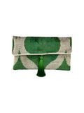 Green Ogee Velvet Clutch with Removable Chain