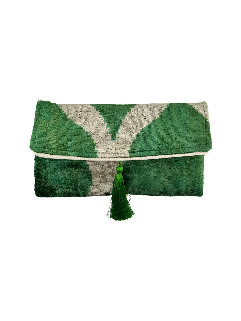 Green Ogee Velvet Clutch with Removable Chain