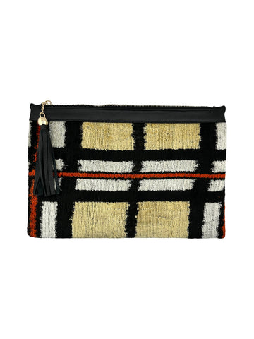 Plaid Velvet Clutch with Leather