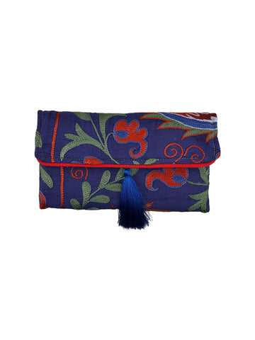 Navy and Red Embroidered Clutch