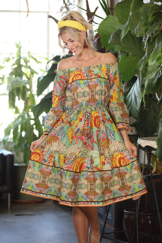 Multi Sicily Off The Shoulder KikiSol Dress w/ Pockets