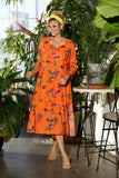 Artisan Orange Fiesta Leaf Maxi Dress w/ Tassels