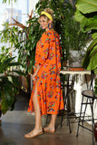 Artisan Orange Fiesta Leaf Maxi Dress w/ Tassels