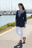 Navy Embroidered Coral Tunic