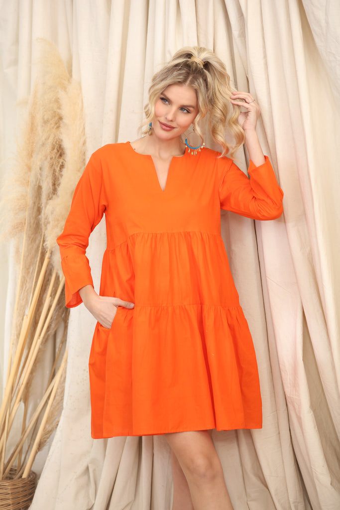 Solid Orange Ruffle Dress