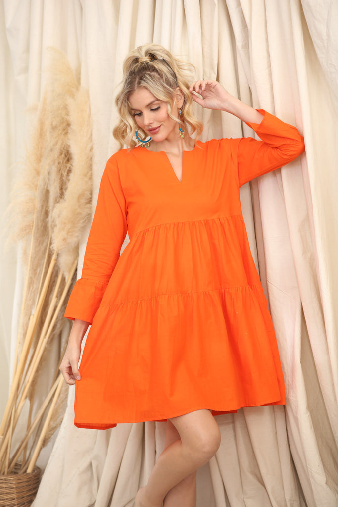 Solid Orange Ruffle Dress