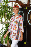 Artisan White Fiesta Leaf Tunic w/ Trim Print Sides